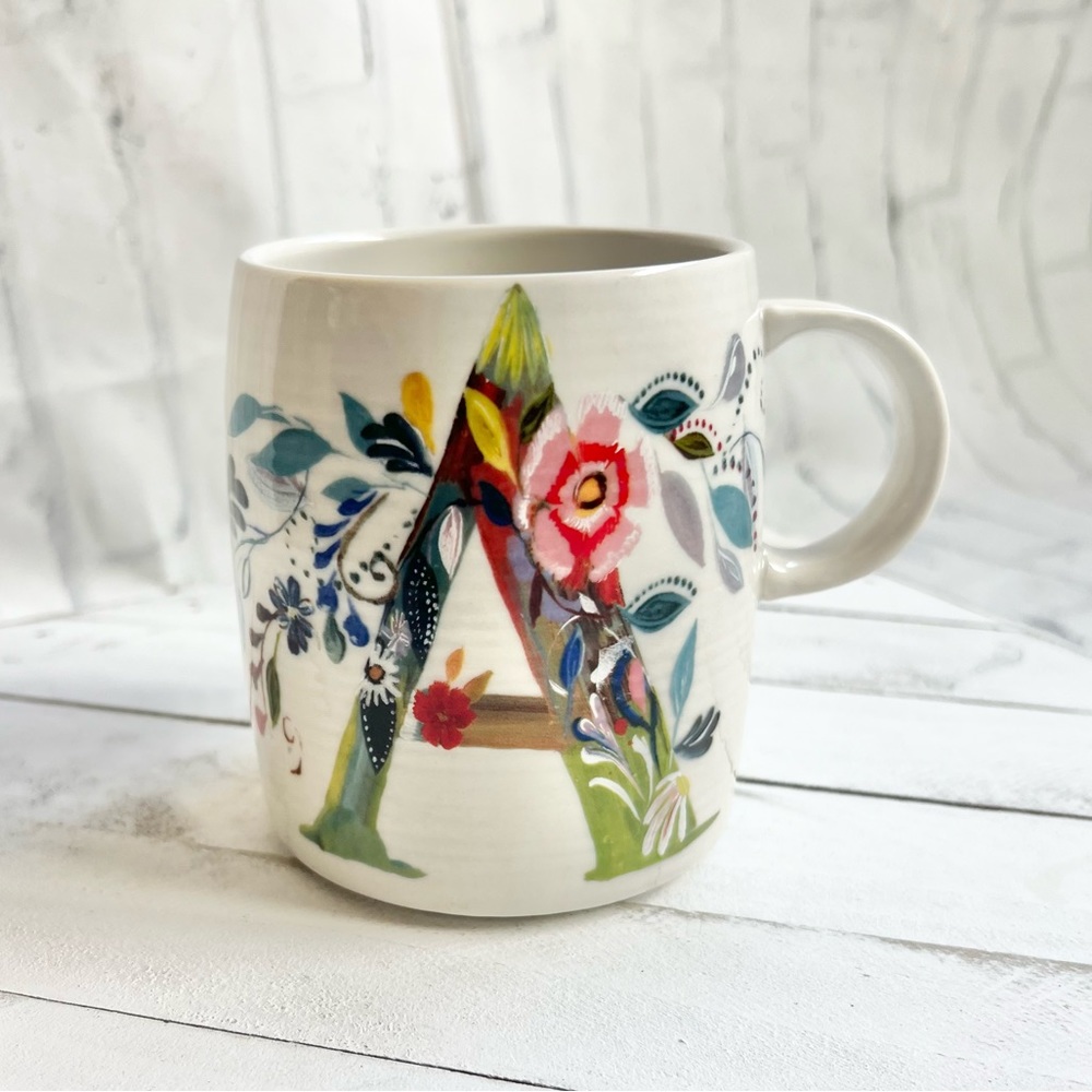 Anthropologie Starla M Halfmann Petal Palette Monogram Letter A Mug